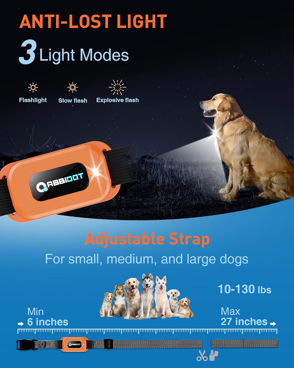 ABBIDOT Shock Collar 2 Dogs - 4500ft Dog Training Collar, 178 Levels, E-cliker, Waterproof Remote & Collar, Night Light E Collar for Small Medium Large Dogs (Black, 2 Collars) - PuriLite