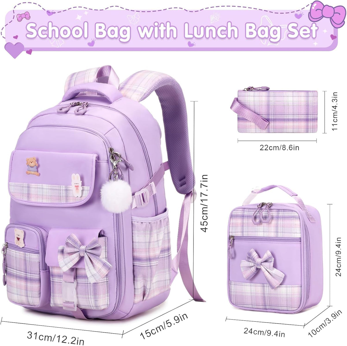 ACESAK Girls Backpack - 3PCS Backpack for Girls Cute School Backpacks for Girls Kindergarten - PuriLite