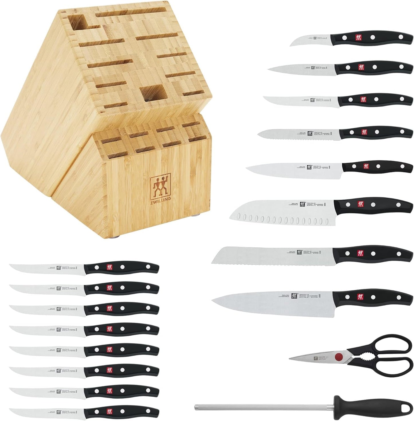 ZWILLING Twin Signature 19-pc Kitchen Knife Set with Block, Chef Knife, Professional Chef Knife Set, German Knife Set Light Brown - PuriLite
