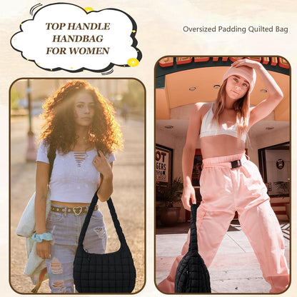 Quilted Puffer Tote Bag Large Crossbody Shoulder Bag with Zipper, Nylon Hobo Oversized Handbag - PuriLite