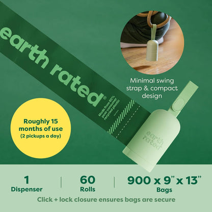 Earth Rated (A Canadian Company), Dog Poop Bag Holder with Dog Poop Bags, Durable and Guaranteed Leakproof, Unscented, 1 Dispenser and 15 Bags - PuriLite