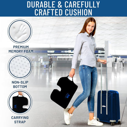 Everlasting Comfort Memory Foam Seat Cushion - Office Chair Cushion for Work, Travel, Car Support Pillow for Driving - Portable Seat for Chairs and Desks - Coussin Chaise - Black - PuriLite