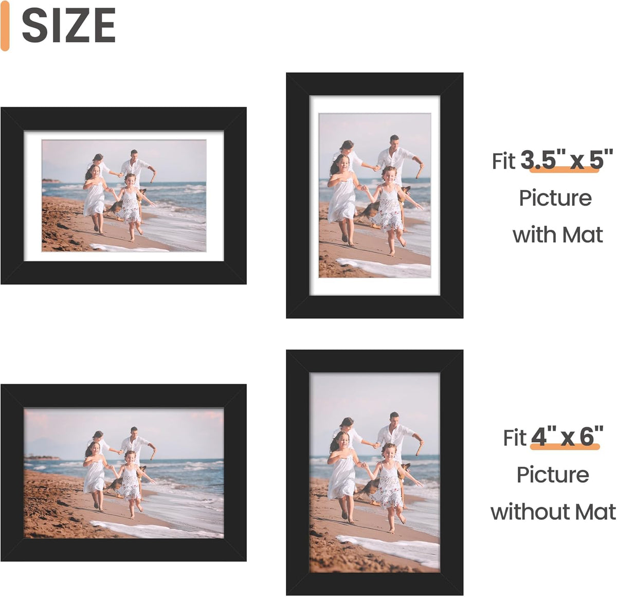 upsimples 11x14 Picture Frame, Display Pictures 8x10 with Mat or 11x14 Without Mat, Wall Hanging Photo Frames, Black - PuriLite