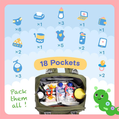 Diaper Bag Backpack, iniuniu Large Baby Bags with Diaper Pouch, Washable Changing Pad, Pacifier Case and Stroller Straps - PuriLite