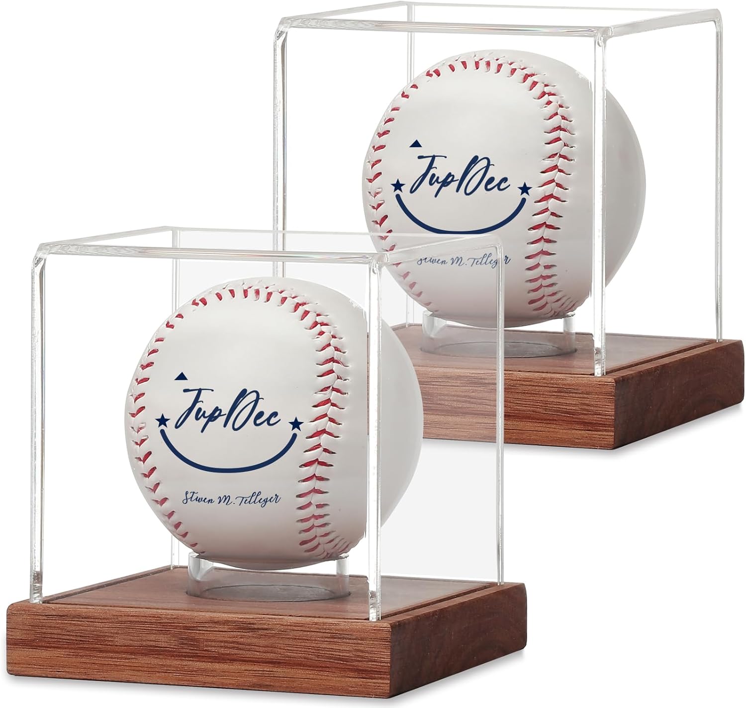 JupDec Baseball Display Case, Clear Cube Baseball Holder with Wooden Base, Autograph Baseball Stand Box for Single Ball, Acacia Wood, Brown, 1 Pack - PuriLite
