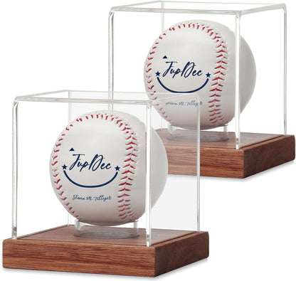 JupDec Baseball Display Case, Clear Cube Baseball Holder with Wooden Base, Autograph Baseball Stand Box for Single Ball, Acacia Wood, Brown, 1 Pack - PuriLite