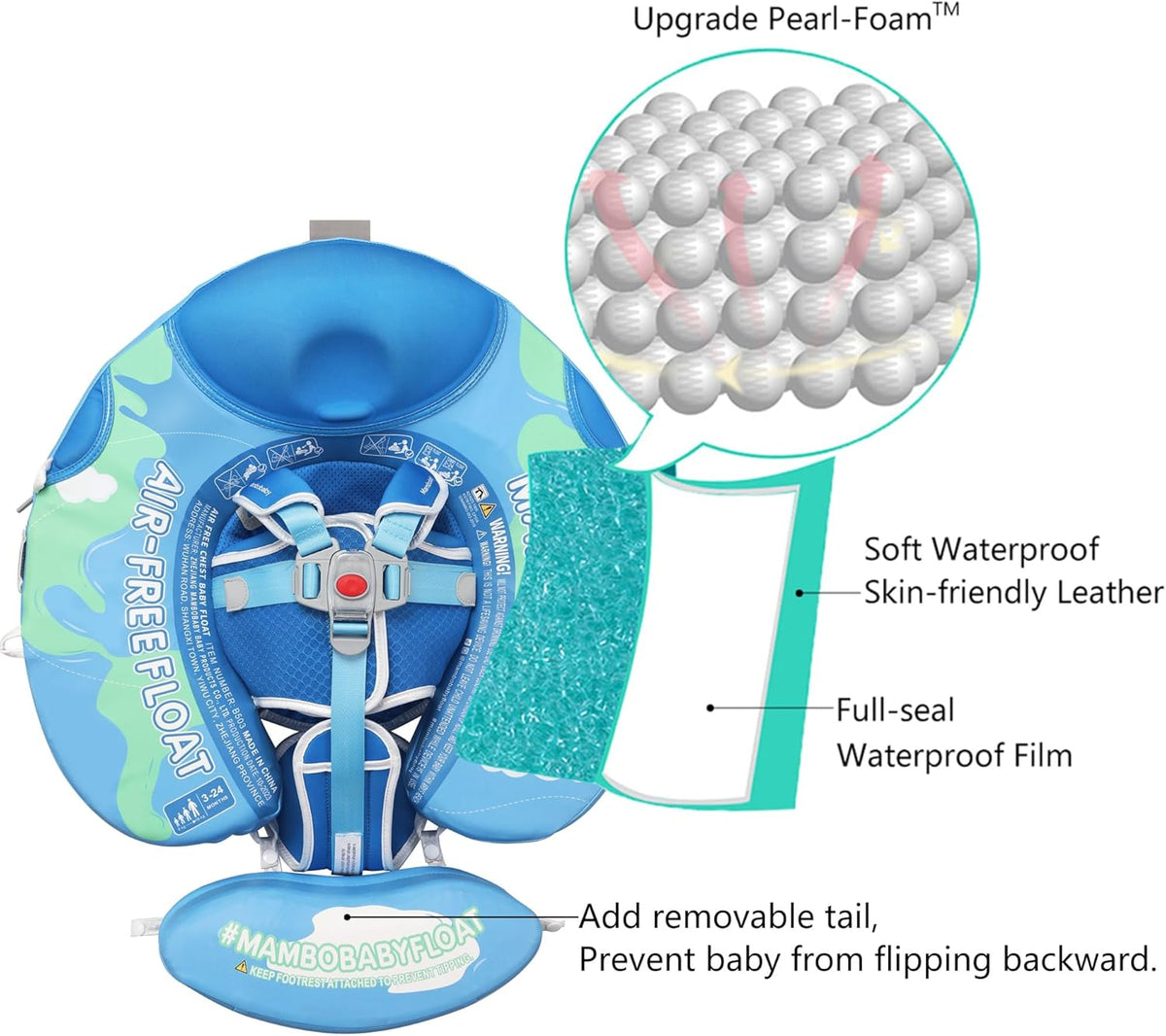 Mambobaby Baby Swim Float with Canopy, Non-Inflatable Solid Baby Float, Upgrade Soft Skin-Friendly Material Infant Swim Float - PuriLite