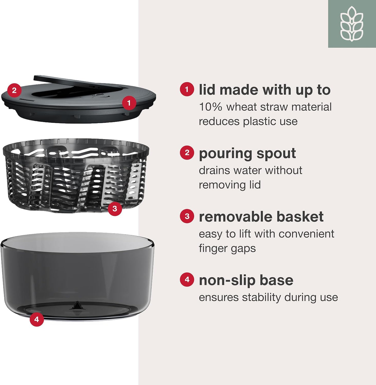 Zyliss Swift Dry Salad Spinner - Fruit Cleaner & Lettuce Spinner with Push Pump - Non-Slip Bowl - Dishwasher Safe - Small