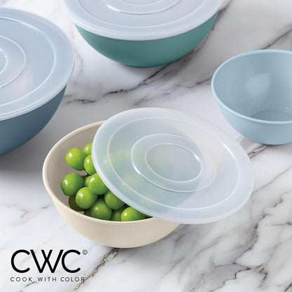 COOK WITH COLOR Mixing Bowls with TPR Lids - 12 Piece Plastic Nesting Bowls Set Includes 6 Prep Bowls and 6 Lids, Microwave Safe Mixing Bowl Set (Mint) - PuriLite