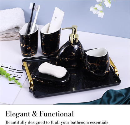 White Bathroom Accessories Set,Modern Countertop Bathroom Decor,Luxury 6 Piece Bathroom Accessory Set,Complete with Soap Dispenser,Toothbrush Holder,Tumbler,Tray - PuriLite
