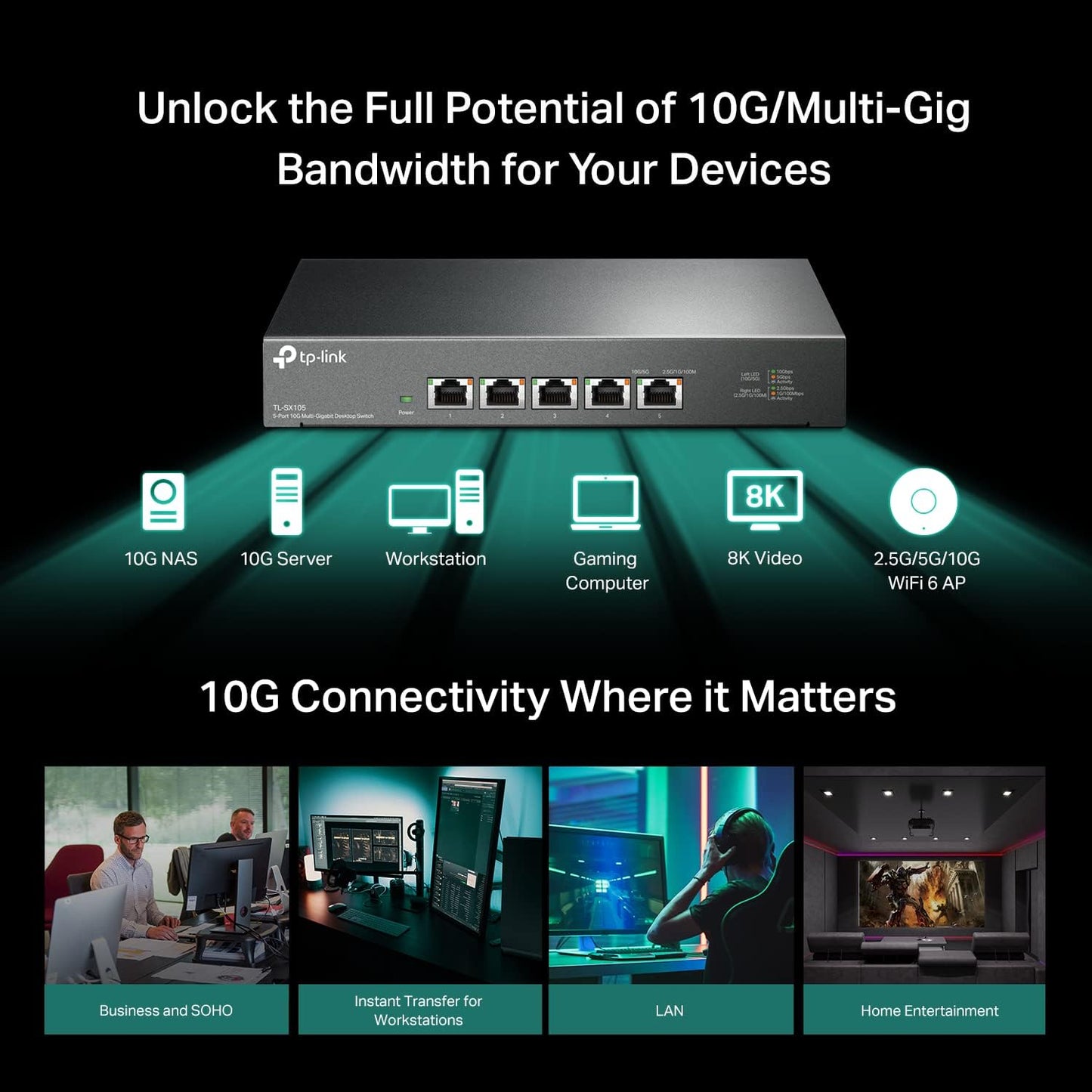 TP-Link TL-SX1008 | 8 Port 10G/Multi-Gig Unmanaged Ethernet Switch | Desktop/Rackmount | Plug & Play | Sturdy Metal Casing | Limited Lifetime Protection | Speed Auto-Negotiation - PuriLite