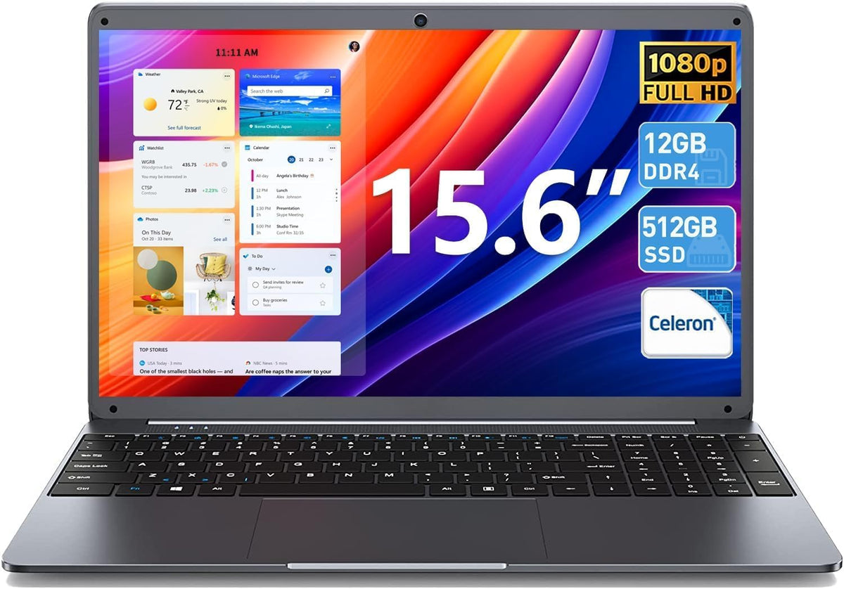 Naclud 15.6 Inch Laptop, 12GB DDR4 512GB SSD, Laptops with Celeron N5095 Processor(Up to 2.9GHz), FHD 1920x1080 Notebook with 2xUSB 3.0, Dual Band WiFi, Bluetooth 4.2(Gray) - PuriLite