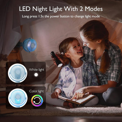 Momcozy Portable Stroller Fan, 27H Ultra-long Battery Life, Detachable 4 Speed 360°Rotate, LED Night Light with 2 Modes, USB Rechargeable and Handheld Cooling Fan for Travel, Car Seat - PuriLite