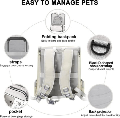 Large Cat Carrier Backpack, Pet Backpack Carrier for Small Dog Up to 16 Pounds, Breathable Vented Design Backpack for Travelling and Hiking Outdoor, White… - PuriLite