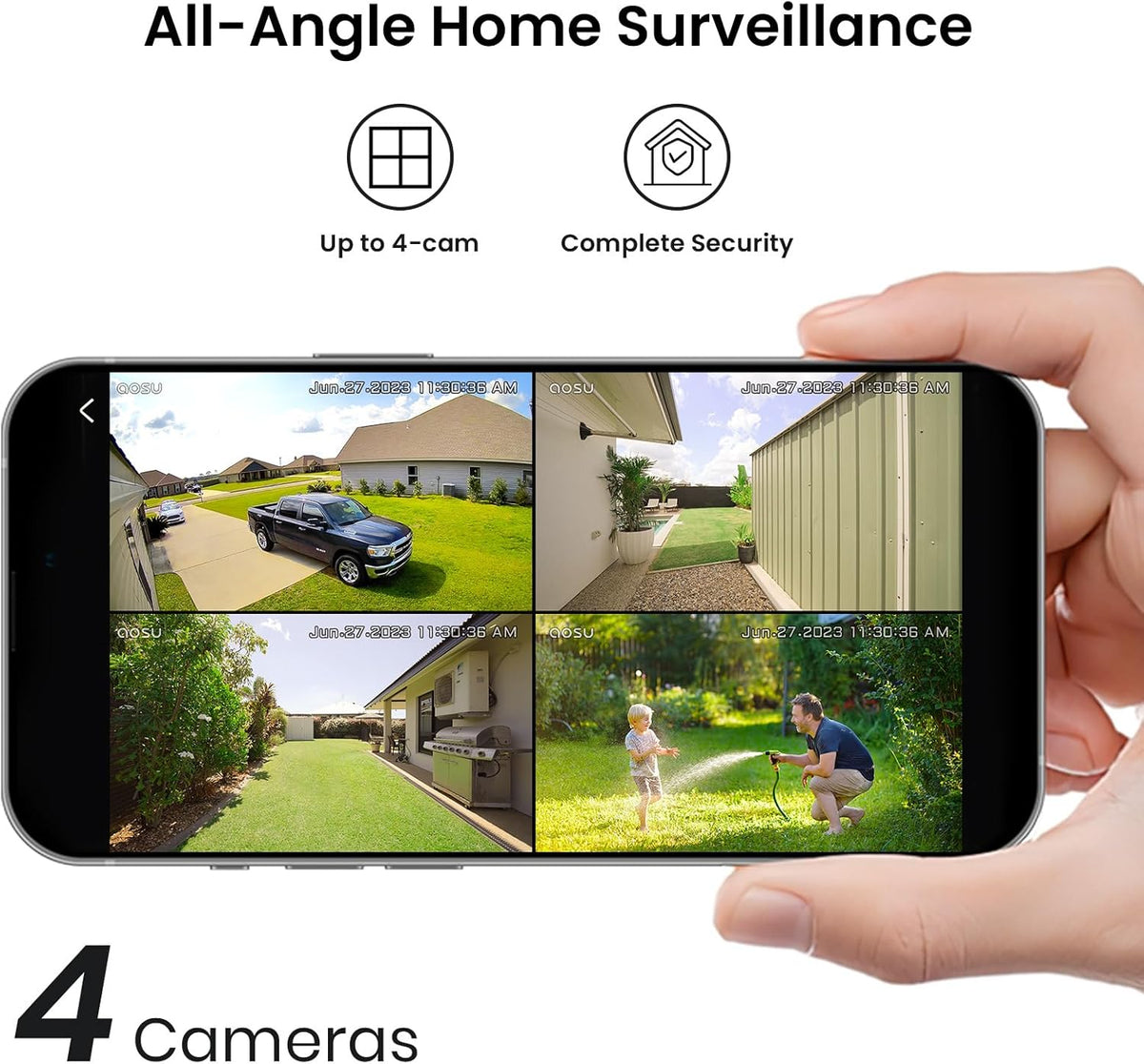 AOSU Security Cameras Outdoor Wireless, 4 Cam-Kit, No Subscription, Solar-Powered, Home Security Cameras System with 360° Pan & Tilt, Auto Tracking, 2K Color Night Vision, Easy Setup, 5G & 2.4G WiFi - PuriLite