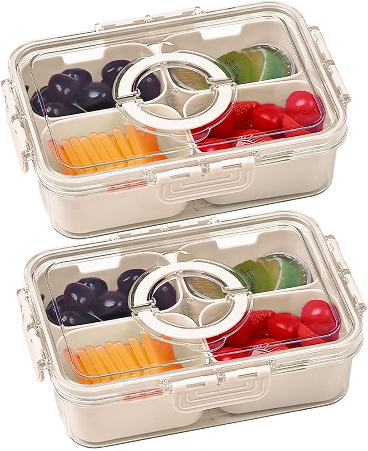 KIGITIONE Snackle Box, Pink 8 Compartments Portable Serving Tray, Divided Snackle Box Container with Lid and Handle, Snack Organizer for Fruits, Snacks, Nuts, Candy, Ideal for Party, Travel & Picnics - PuriLite