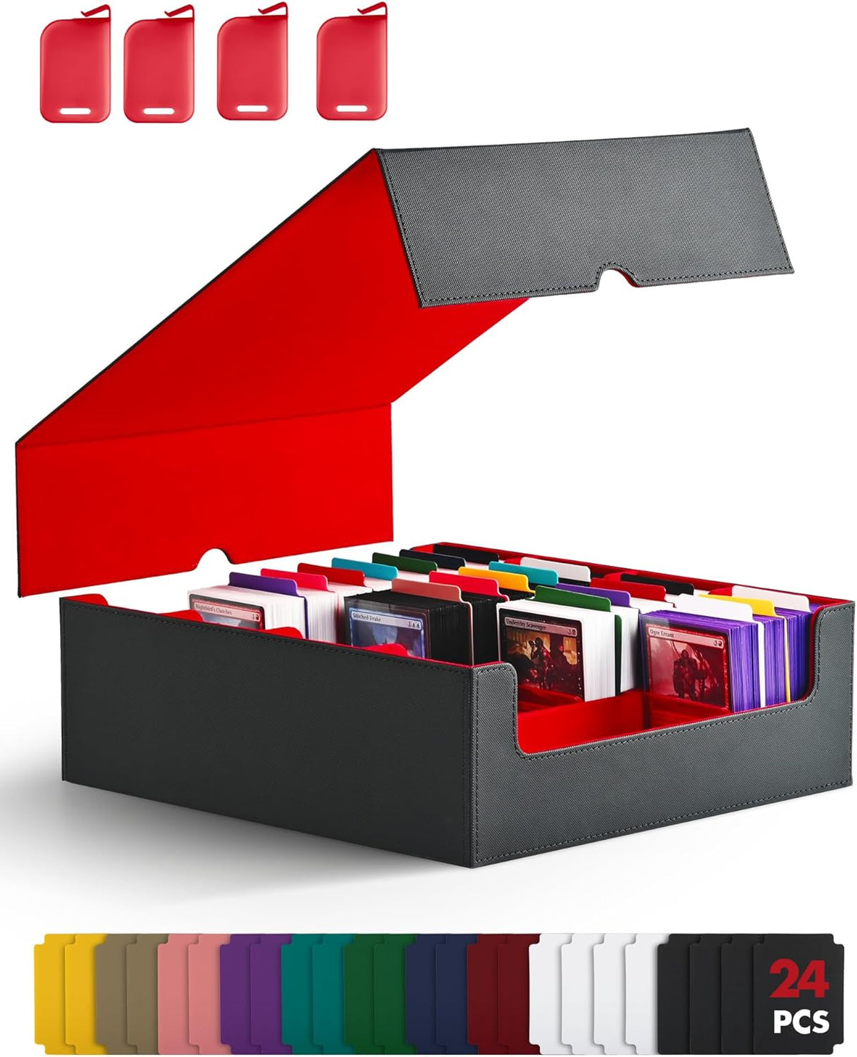 ZLCA Card Storage Box for MTG PTCG, Commander Deck Box Holds 3000+ Cards, Card Storage Case with 4 Stoppers, Card Organizer for TCG Sport Cards (Black) - PuriLite