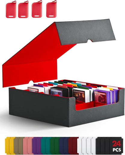 ZLCA Card Storage Box for MTG PTCG, Commander Deck Box Holds 3000+ Cards, Card Storage Case with 4 Stoppers, Card Organizer for TCG Sport Cards (Black) - PuriLite