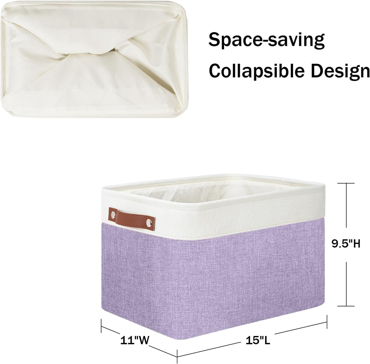DULLEMELO Storage Baskets for Shelves, Fabric Collapsible Rectangular Storage Bins for Shelves, Closets, Nursery, Home, Office, Empty Gift Baskets (White&Teal) - PuriLite