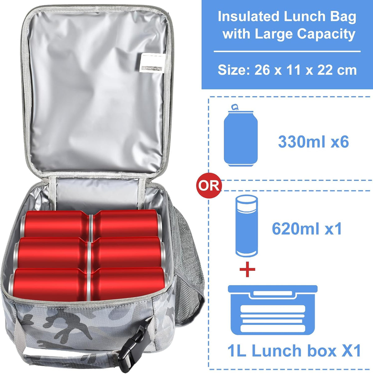 Insulated Lunch Bag, Leakproof Portable Lunch Box for Women Men Boys Girls, Large Capacity Cooler Bag with Handle and Bottle Pocket for Office School Camping Hiking Outdoor Beach Picnic (Black) - PuriLite