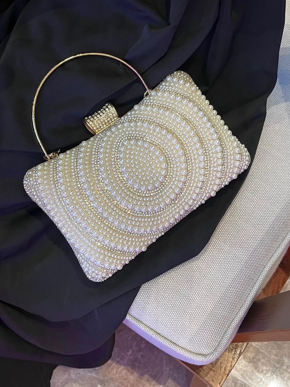 Women's Evening Handbags Pearl Clutch Purse Beaded bag Bridal Clutch wedding Purse - PuriLite