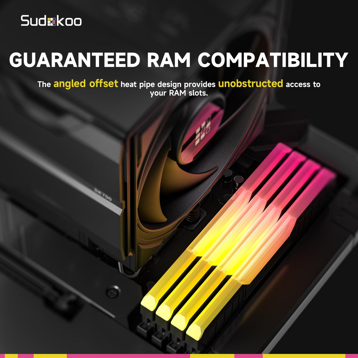 Sudokoo SK700 White AM5 CPU Cooler : 7 Heatpipes CPU Air Cooler for AM5 Exclusive - Single Tower PC Cooling with 120mm FDB PWM Quiet Fan & L-Rail Lock Mount - PuriLite