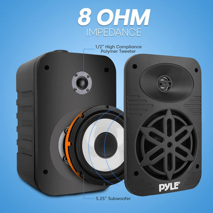Pyle Indoor Outdoor Speakers Pair - 500 Watt Dual Waterproof 5.25” 2-Way Full Range Speaker System w/ 1/2” High Compliance Polymer Tweeter - in-Home, Boat, Marine, Deck, Patio, Poolside (Black) - PuriLite
