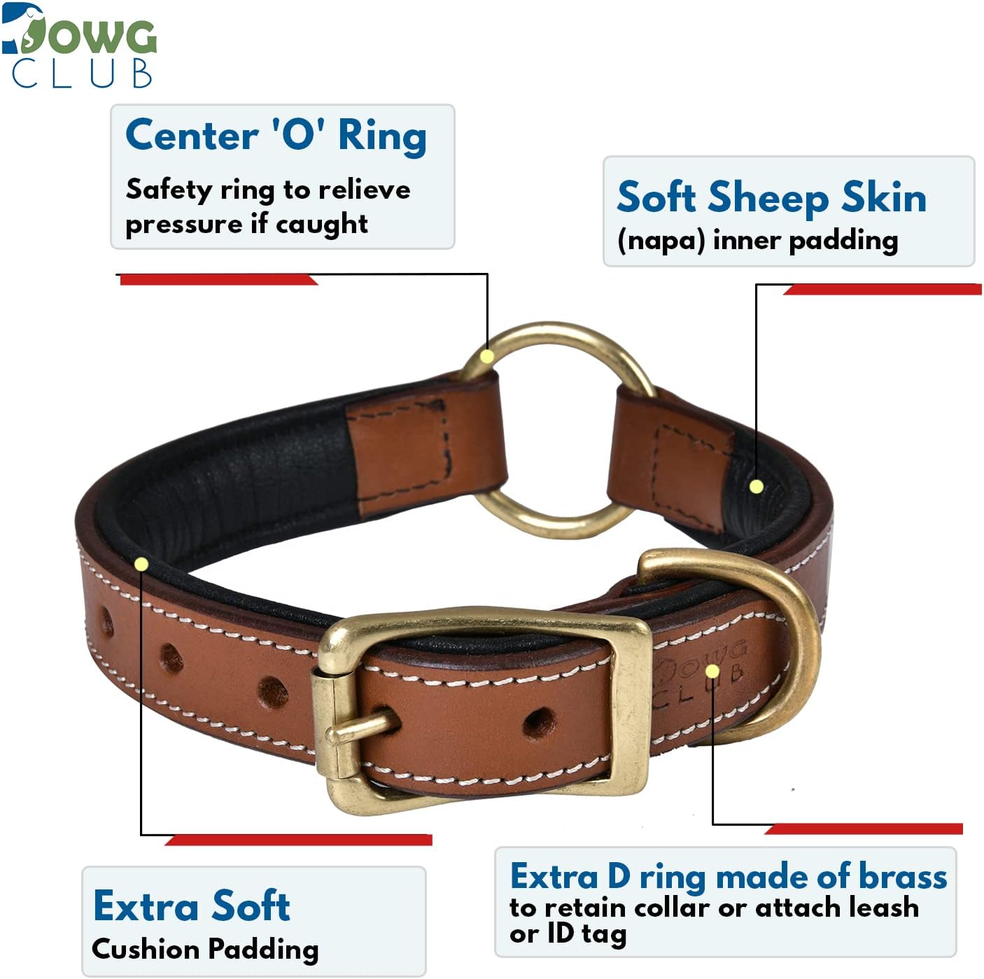 DowgClub | Genuine Leather Dog Collar | Full Grain, Heavy Duty | Comfortable, Strong | Best for Pups, Small, Medium & Large Breeds | Pink, Brown, Black, Tan - PuriLite