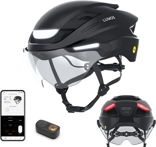 Lumos Ultra E-Bike Smart Helmet | NTA 8667 Certified | Front & Rear LED Lights | Retractable Face Shield | App Controlled | EBike, Scooter, Cycling, Bicycle | Adults, Men Women - PuriLite