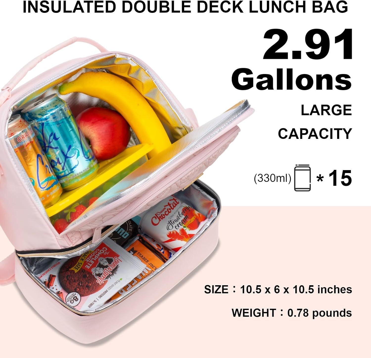 Everfun Womens Lunch Box Two Compartments Insulated Lunch Tote Bag Large Leakproof Soft Cooler for Work Picnic Travel, Black - PuriLite