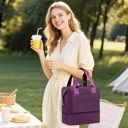 Lunch Bag Insulated Lunch Box Leakproof Lunch Tote Bags for Women Men,Portable Thermal Cooler Bag Lunch Containers with Shoulder Strap for Work, Family, Picnic, School, Outdoor,BBQ C2-Pinkpurple - PuriLite
