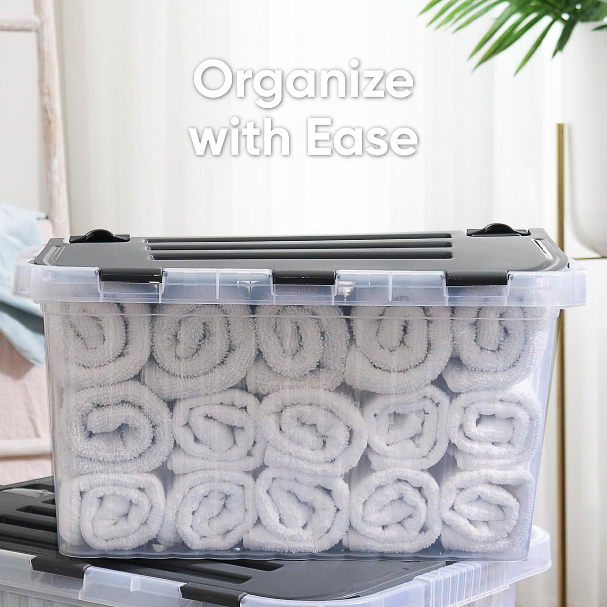 Superio Storage Bins with Lids- 3 Pack, 1.85 Qt Clear Boxes for Organizing, Stackable Plastic Containers- BPA Free, Non-Toxic, Odor Free, Organizer for Home, Office, Dorm - PuriLite