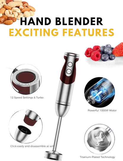 MEGAWISE new Hand Blender Series Only one Hand Blender,no attachments,12-Speed,Includes Powerful Blender Stick- Easy to Clean and Perfect for Smoothies, and More (Black) - PuriLite