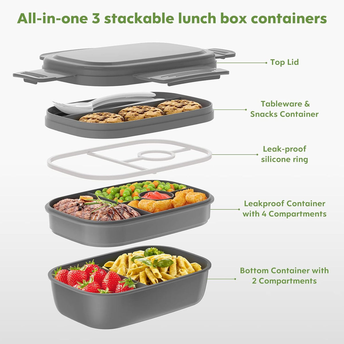 Bento Box Adult - 3 Layers Stackable Lunch Containers for Adults & Kids, 72oz Large Salad Containers for Lunch with Utensil Sauce Dressing Containers for Dining Out,Work,Pink - PuriLite