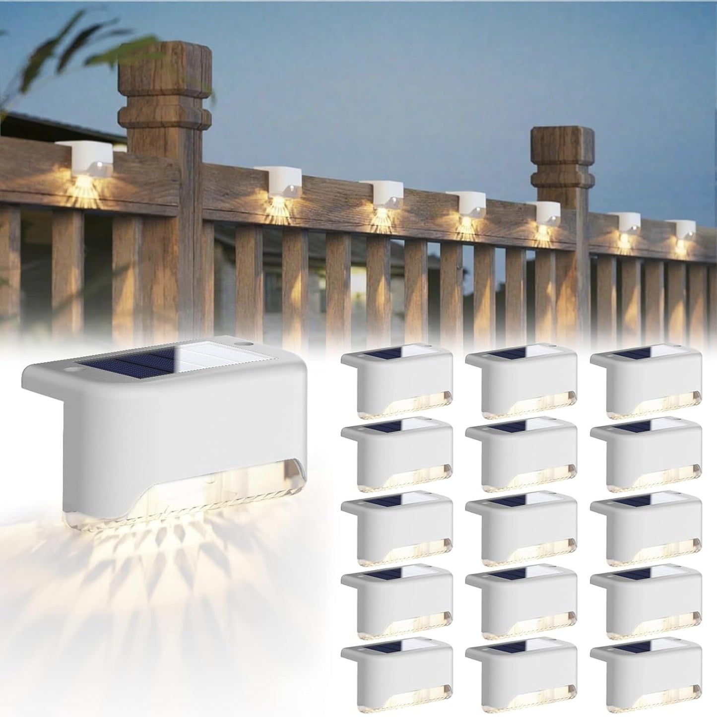 Solar Deck Lights 16 Pack Solar Fence Light Solar Powered Outdoor Step Light IP65 Waterproof LED Solar Pathway Light for Deck Fence Railing Garden Patio StairYard, Black - PuriLite