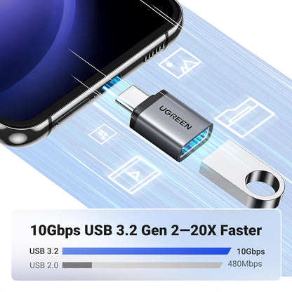 UGREEN USB C to USB Adapter 2 Pack, 3.2 Gen 2 10Gbps C Male to A Female Adapter Thunderbolt 4 3 OTG Compatible with iPhone 15, Galaxy S24, MacBook Pro Air, iPad Pro, Grey - PuriLite