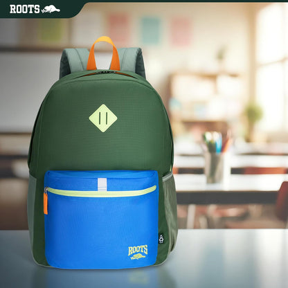 Roots Teen Lightweight Backpack — Made from Recycled Polyester with 15.6" Laptop Compartment, Rain Flap, Bottle Pocket, Reflective Accent, and Back Padding — 34L, Black - PuriLite