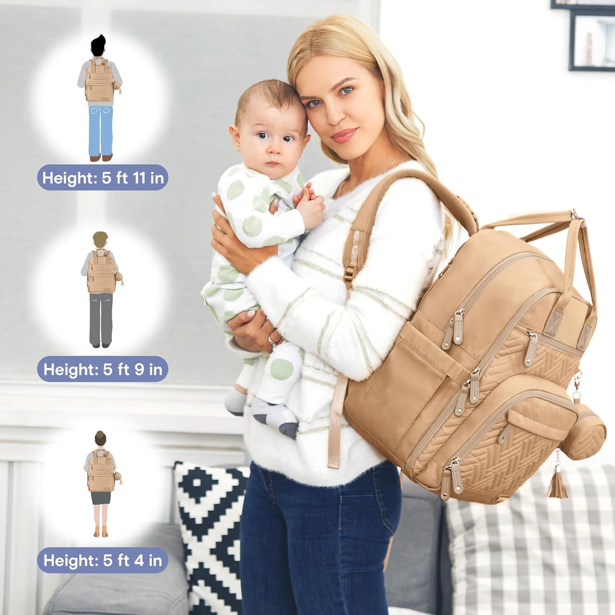 Diaper Bag Backpack, iniuniu Large Baby Bags with Diaper Pouch, Washable Changing Pad, Pacifier Case and Stroller Straps - PuriLite