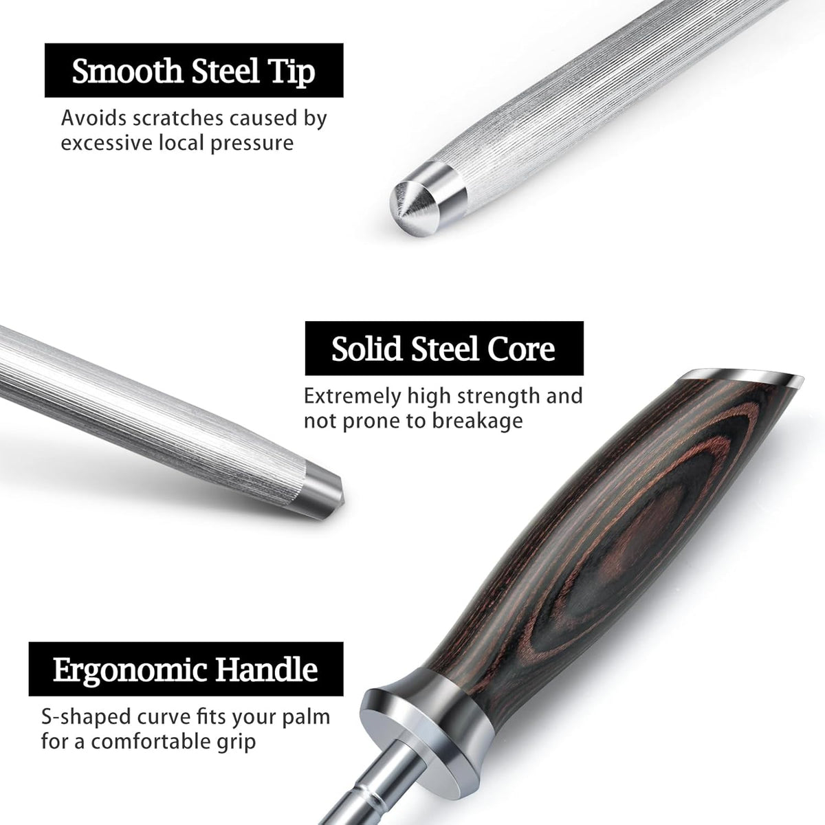 HOSHANHO Honing Rod,10 Inch Professional Kitchen Knife Sharpener Rod, Japanese High Carbon Knife Sharpening Steel with Ergonomic Pakkawood Handle, Ideal for All Chef Knives - PuriLite