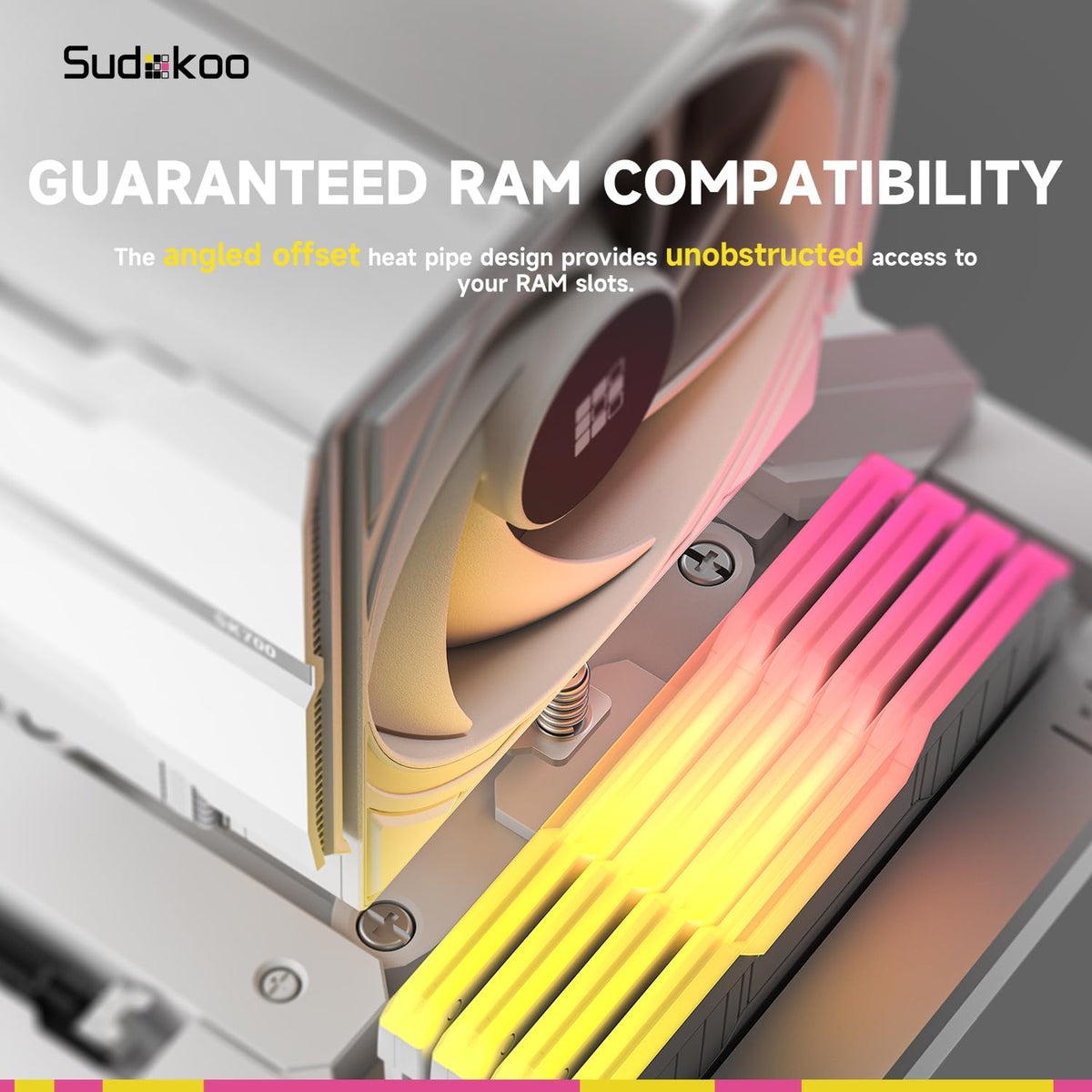 Sudokoo SK700 White AM5 CPU Cooler : 7 Heatpipes CPU Air Cooler for AM5 Exclusive - Single Tower PC Cooling with 120mm FDB PWM Quiet Fan & L-Rail Lock Mount - PuriLite