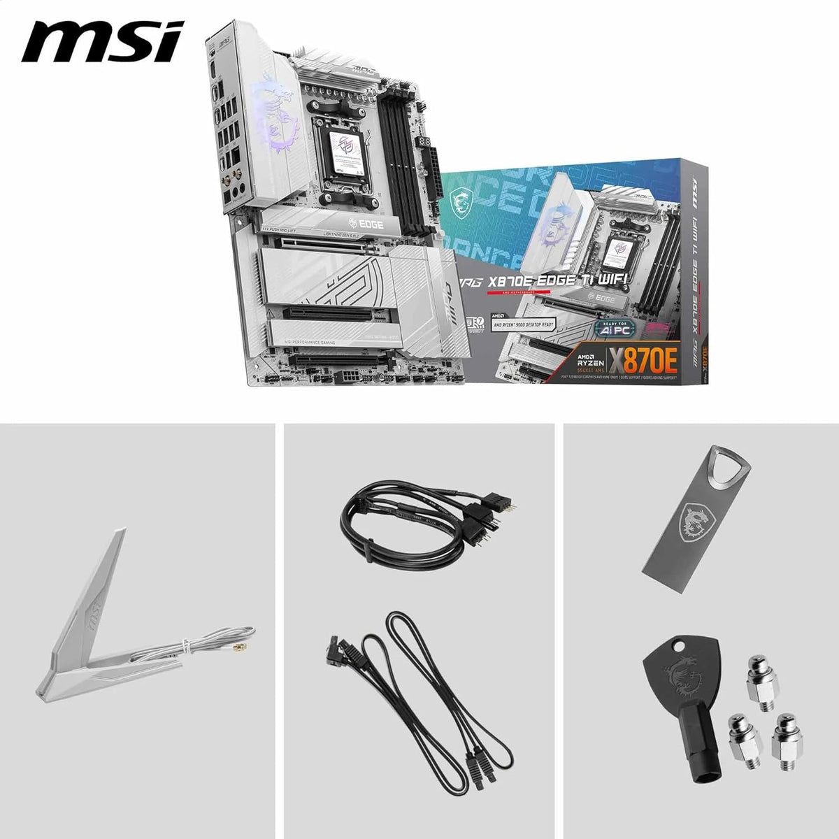 MSI MPG X870E Edge TI WiFi Gaming Motherboard (AMD Ryzen 9000/8000/7000 Series Processors, AM5, DDR5, PCIe 4.0, M.2, SATA 6Gb/s, USB 3.2 Gen 2, HDMI/DP, Wi-Fi 7, Bluetooth 5.3, 2.5Gbps LAN, ATX) - PuriLite