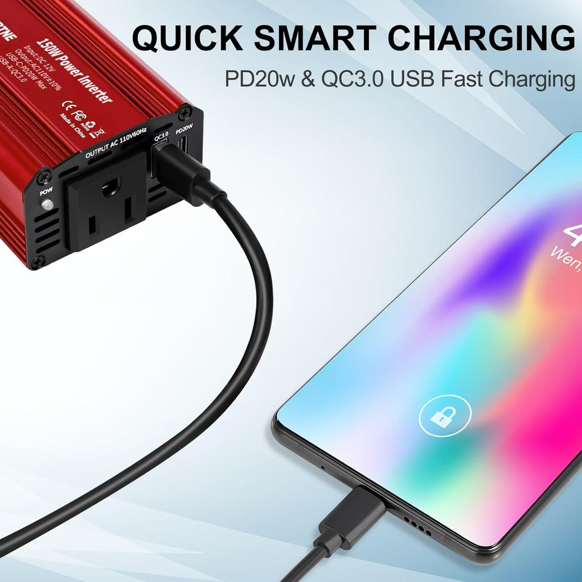 FSATBTNE 400W Power Inverter 12V DC to 110V AC Car Plug Adapter Outlet Converter with [65W PD USB-C] & [18W QC USB-A] Fast Charging Ports and 2 AC Outlets Car Power Inverters for Vehicles - PuriLite