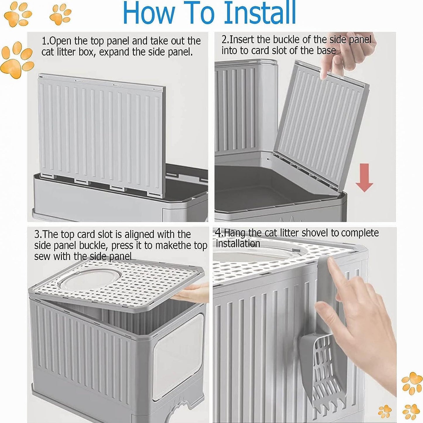 Foldable Cat Litter Box, Acotsun Extra Large Front Entry Enclosed Cat Potty, Top Entry Anti-Splashing Cat Toilet, Litter Cat Box - PuriLite