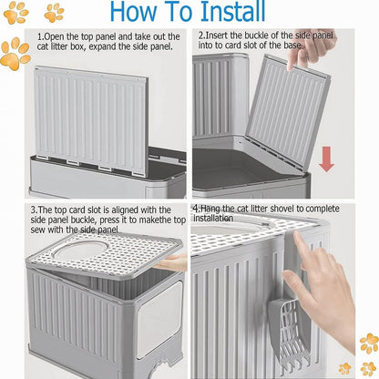 Foldable Cat Litter Box, Acotsun Extra Large Front Entry Enclosed Cat Potty, Top Entry Anti-Splashing Cat Toilet, Litter Cat Box - PuriLite