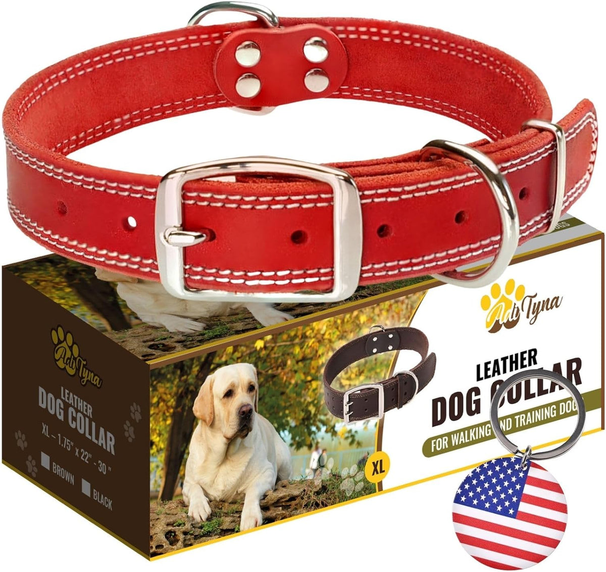 ADITYNA Heavy-Duty Leather Dog Collar for Medium Dogs - Soft and Strong, 100% Genuine Leather - Collier Pour Chien (Medium: Fit 13" - 20" Neck, Brown) - PuriLite