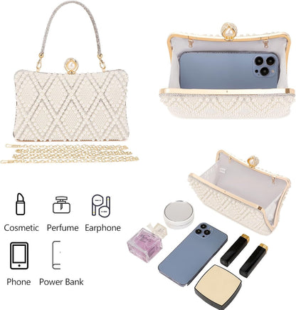 Women's Evening Handbags Pearl Clutch Purse Beaded bag Bridal Clutch wedding Purse - PuriLite