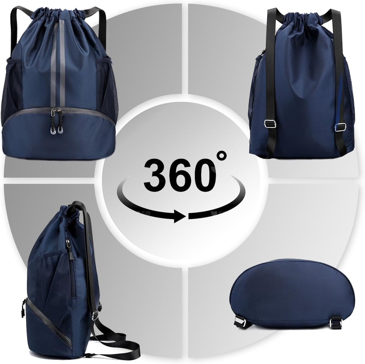 Hoedia Sports Drawstring Backpack - String Swim Gym Bag with Shoes Compartment and Wet Proof Pocket for Women/Men - PuriLite