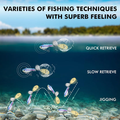 TRUSCEND Fishing Spinners with Unique Double Spoons, Nano-Plated Rooster Tail Fishing Lures with Copper Body & Blade, Great Action Blade Bait for Bass Trout Walleye, Freshwater Ice Fishing Jigs - PuriLite