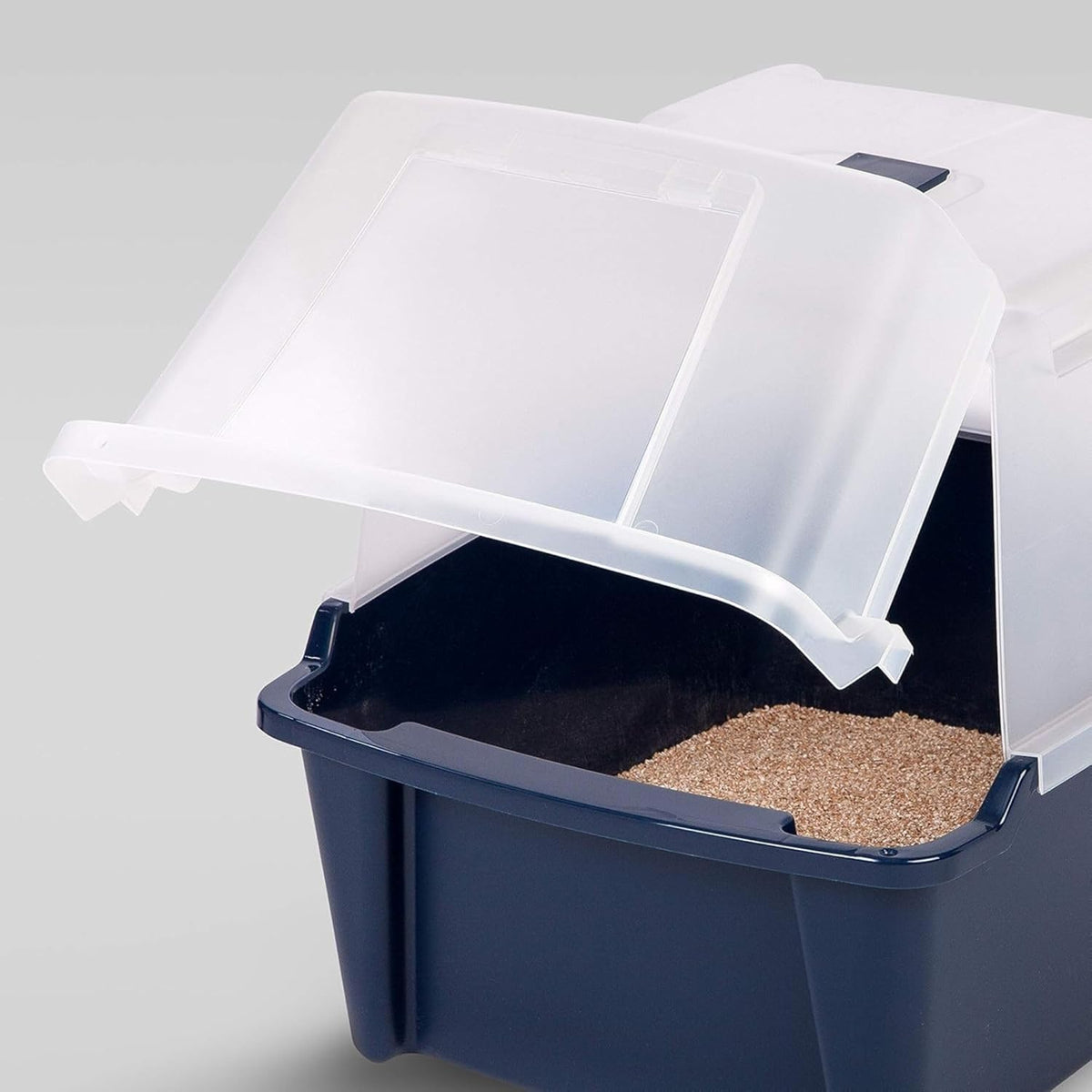 IRIS USA Cat Litter Box, Litter Box Enclosure with Scoop and Front Door Flap, Covered Kitty Litter Box for Privacy, Portable, Easy to Clean, Navy - PuriLite
