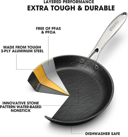 imarku Non Stick Frying Pans - 10 inch Frying Pan Nonstick Skillet, Egg Pan Omelette with Cool Stainless Steel Handle, Dishwasher Safe, Free of PFAS&PFOA, Easy Cleanup, Gifts for Men and Women - PuriLite